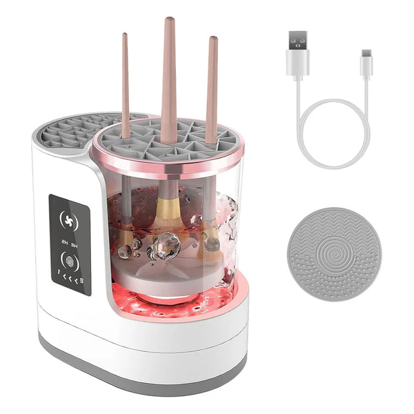 4 In 1 Electric Makeup Brush Cleaner USB Powered Automatic Brush Blender Machine With Timer Digital Display