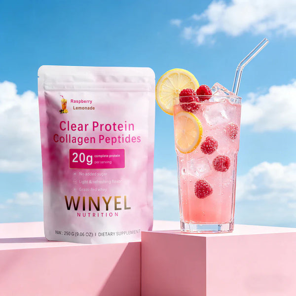 WINYEL Nutrition Clear Protein Collagen Peptides, Raspberry Lemonade, 20g Protein, Zero Sugar, Grass-Fed Whey, 250g