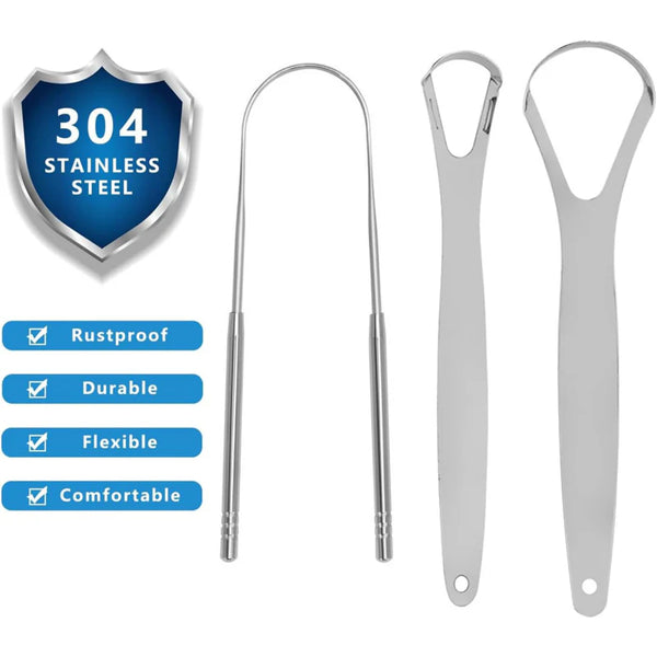 3Pcs Oral Care Pack,Tongue Scraper For Adults By Stainless,Steel Tongue Cleaners Reduce Bad Breath