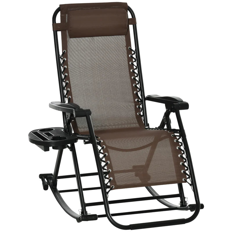 Outdoor Rocking Chairs, Foldable Reclining Zero Gravity Lounge Rocker with Pillow