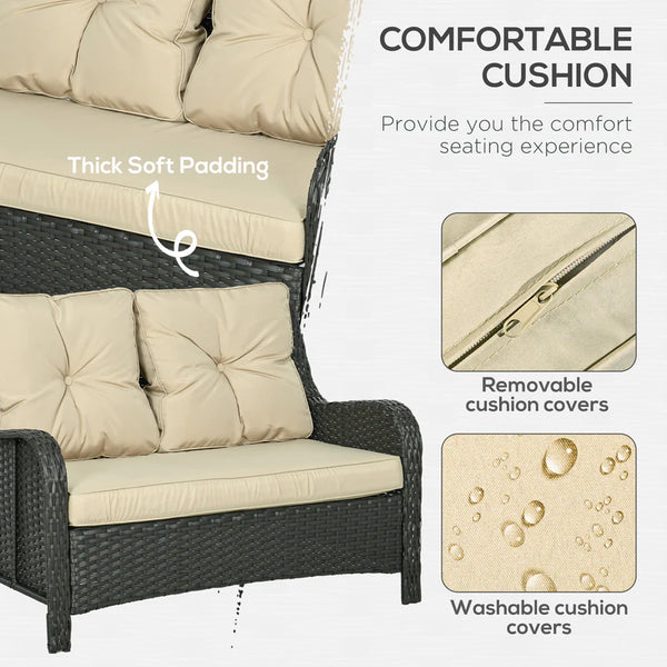 2-Seater Outdoor Sofa w/ 4" Thick Cushions, Outdoor Couch, Beige