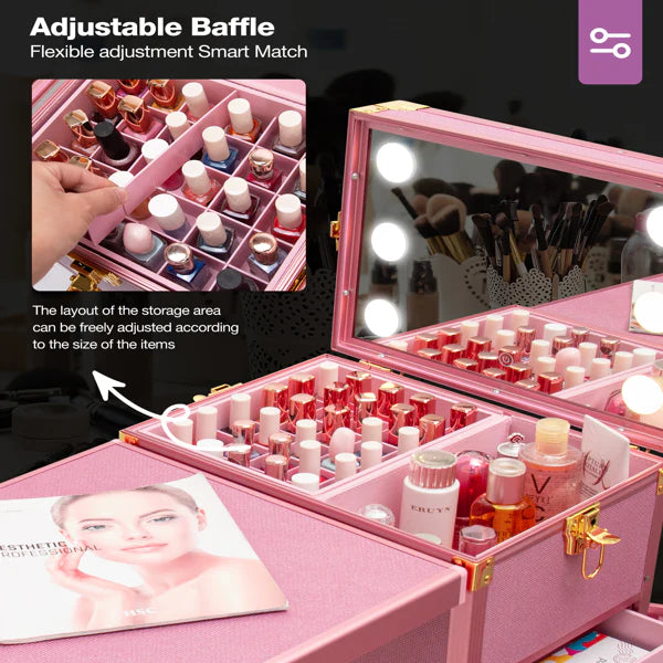 Portable Nail Table, Rolling Manicure Table W/3 Color Light And Speaker