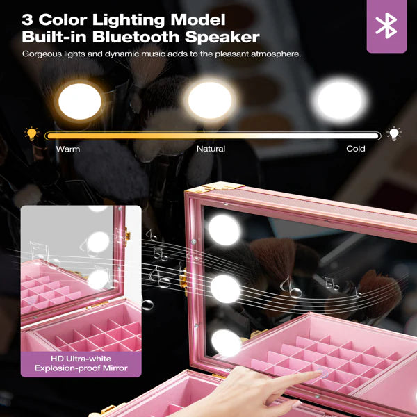 Portable Nail Table, Rolling Manicure Table W/3 Color Light And Speaker