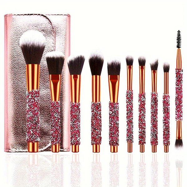 10Pcs Luxury Makeup Brush Set Diamond Rivet Handle Design Crystal Makeup Brush