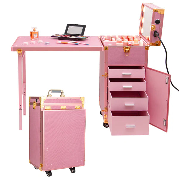 Portable Nail Table, Rolling Manicure Table W/3 Color Light And Speaker