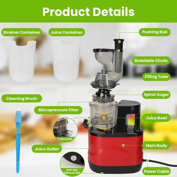 Cold Press Juicer Machine 300W Electric Slow Masticating Juicer For Whole Vegetable And Fruit
