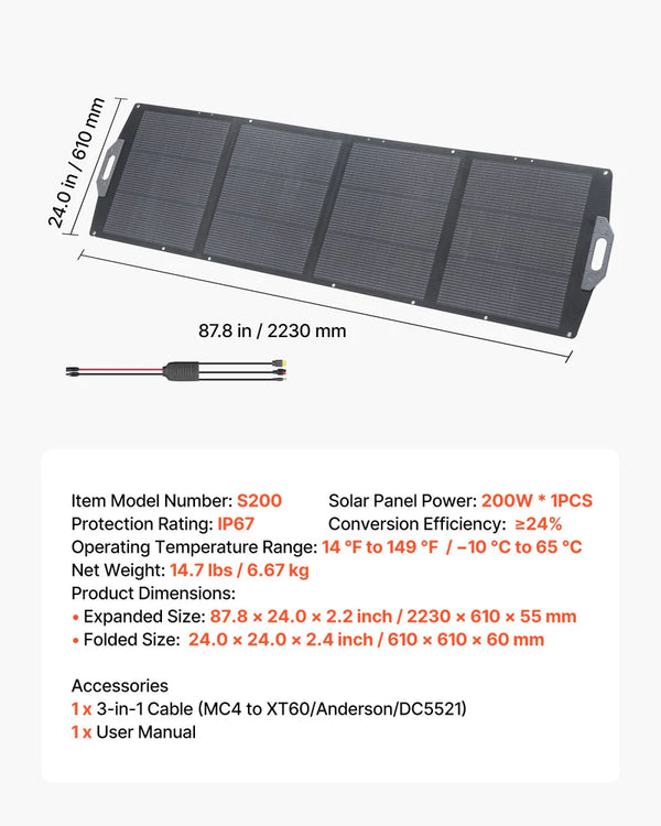 200W Foldable Solar Panel, 24% High-Efficiency